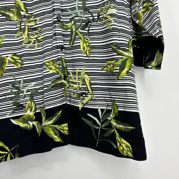 3/$25 CJ Banks Cardigan Sweater 3X Cotton Button Down 3/4 Sleeves Striped Leaves - Picture 6 of 7